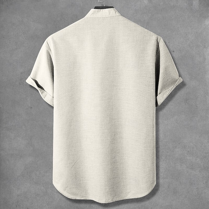 Men's Cat Button Up Shirt Short Sleeve Funny Vacation Summer Spring Grandad Collar Band Collar 3D Print Beige2