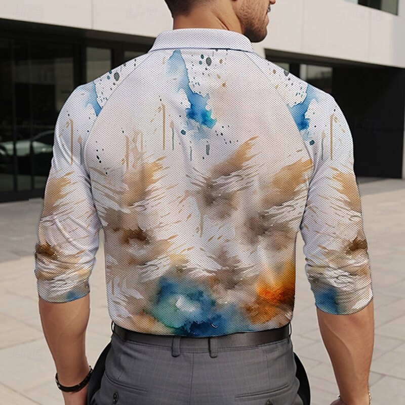 Men's Eagle Patriotic Polo Shirts Golf Polos Shirts Long Sleeve Polo Shirts Collar Vacation Party Evening Wear Dailywear Zipper 3D Print Spring Fall & Winter White2