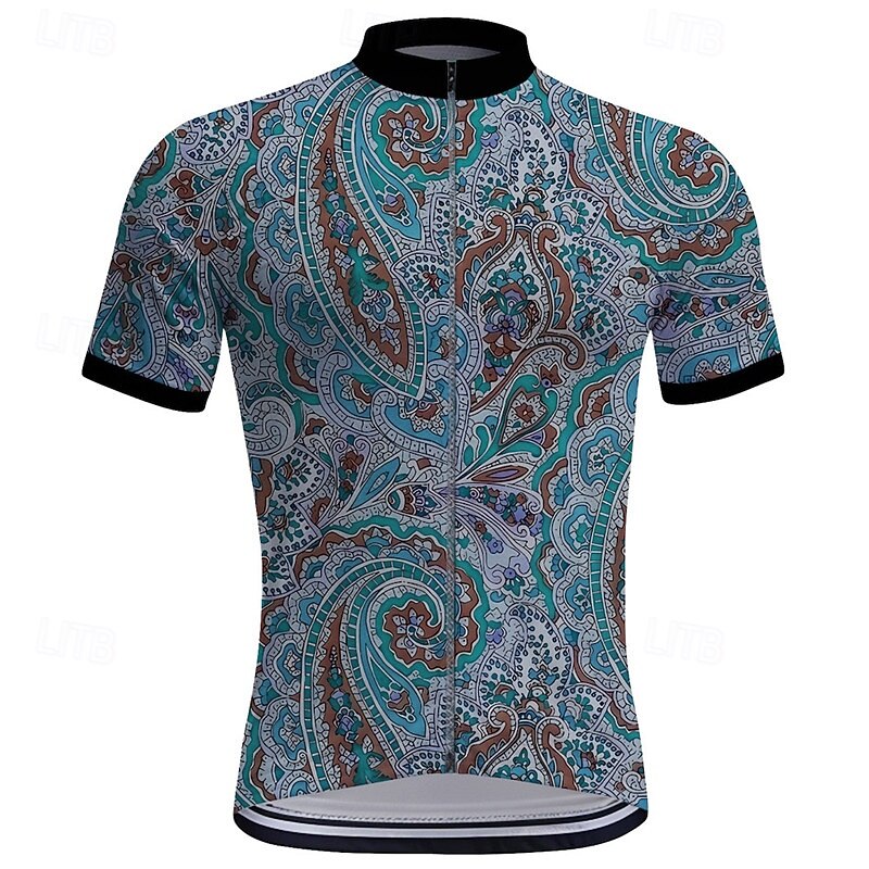 Men's Cycling Jersey Paisley Short Sleeve Bike Tee Tshirt Top with 3 Rear Pockets Mountain Bike MTB Road Bike Cycling Quick Dry Front Zipper Wicking Sports Red Blue Green Clothing Apparel3