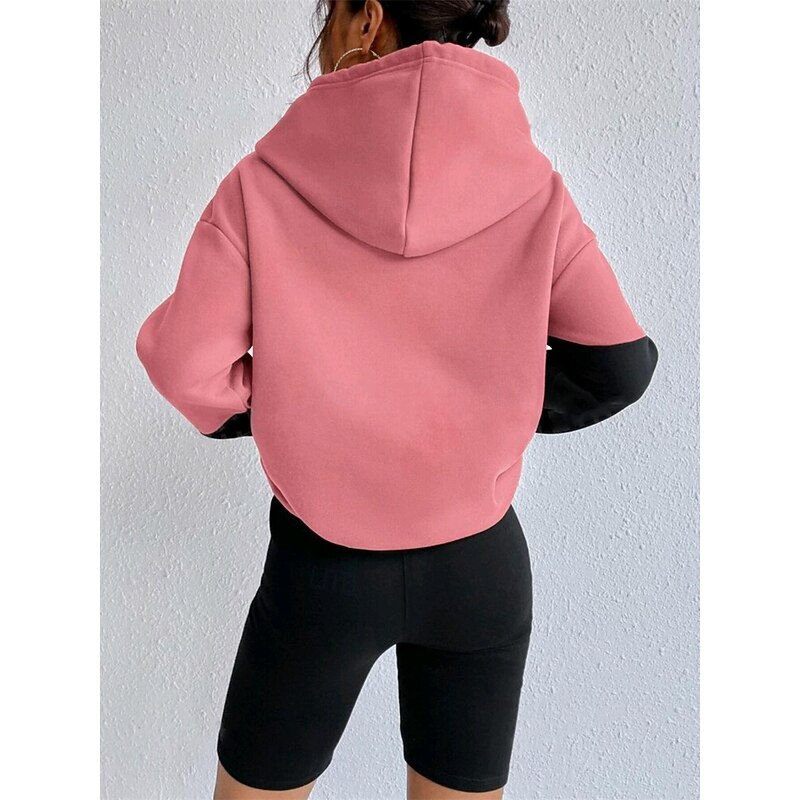 Women's Hoodie Sweatshirt Casual Color Block Street Dailywear Hoodie Patchwork Pocket Long Sleeve Pink Blue Brown Green Fall Winter2