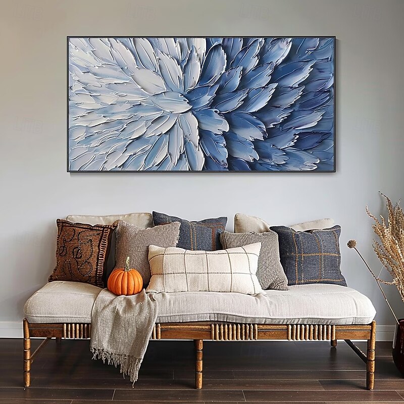 Mintura Handmade 3D Abstract Blue Oil Paintings On Canvas Wall Art Decoration Modern Flowers Picture For Home Decor Rolled Frameless Unstretched Painting4