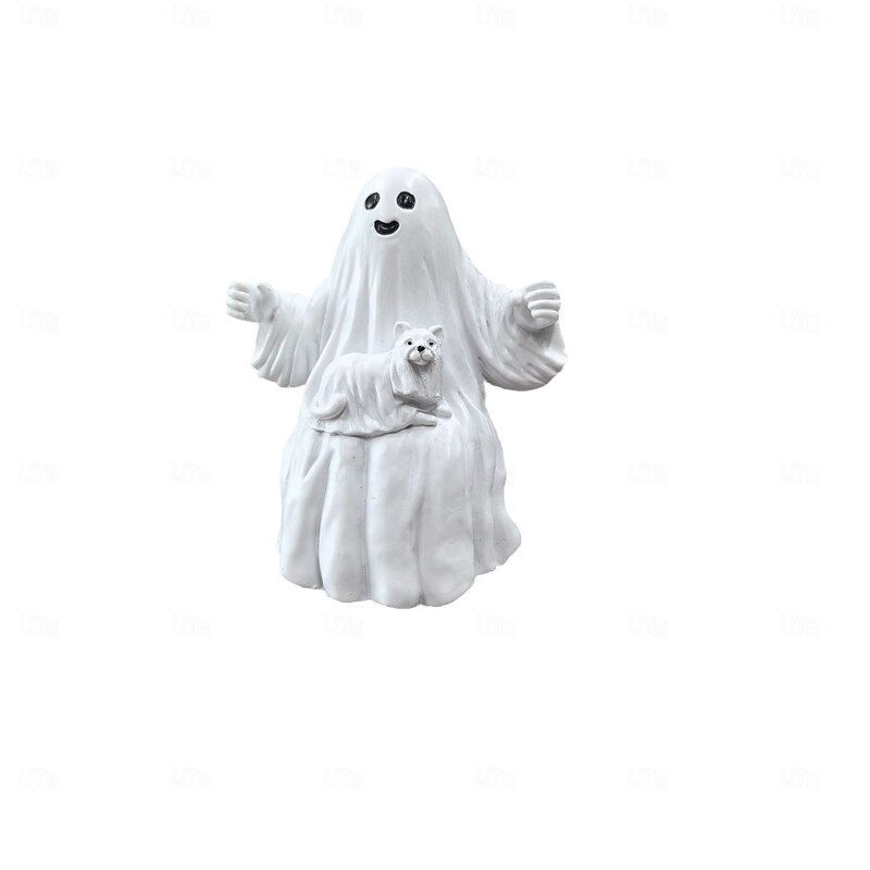 Ghost and Dog Swinging Resin Ornament 2025 Halloween Yard Decoration Spooky Swinging Ghost and Dog Statue2