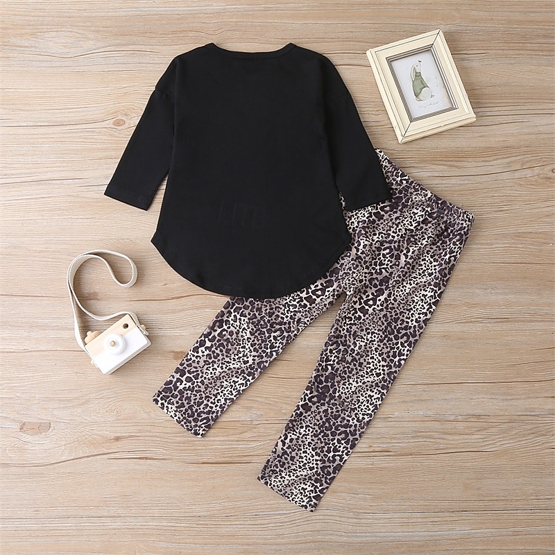 Girls' 3D Animal Leopard T-shirt & Pants T-shirt Set Long Sleeve Spring Fall Sports Fashion Daily Kids 4-12 Years Crew Neck Outdoor Vacation Sports Tailored Fit2