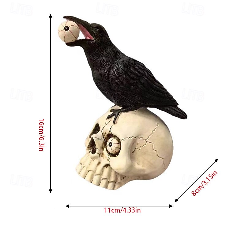 Halloween Skeleton Crow Resin Figurine - Animal Sculpture for Tabletop, Window Display, and Home Decor - Spooky Halloween Decoration2