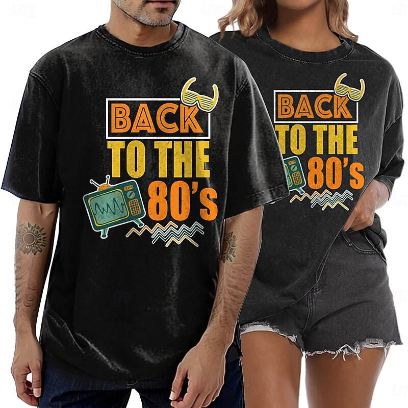 Retro Vintage 1980s Cotton T-shirt Unisex 80s Party Casual Daily T-shirt Oversized Acid Washed Tee2