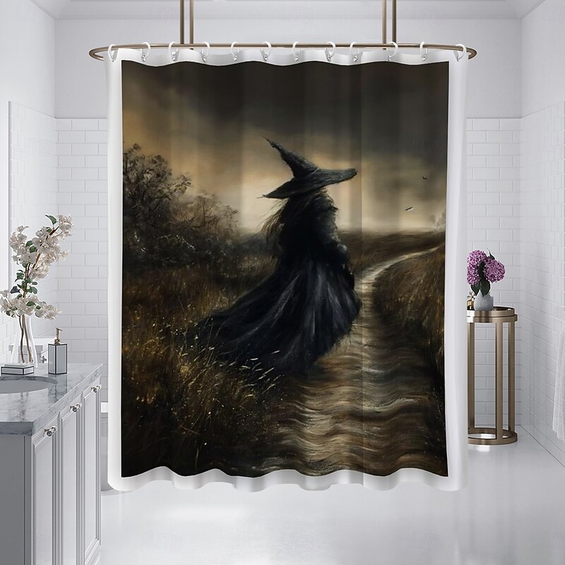 Halloween Flower Witch Shower Curtain Modern Machine Washable Waterproof Polyester Fabric Used for Bathroom Decoration Bathtub with 12 Hooks3