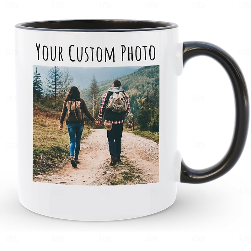 Personalized Coffee Mug Custom Picture Text or Logo Ceramic Mug Custom Wedding Gift for Couple Customizable 11 Oz Tea Cup White - Black