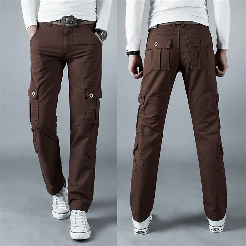 Men's Cargo Pants Trousers Work Pants Multi Pocket Plain Wearable Camping & Hiking Black Brown3