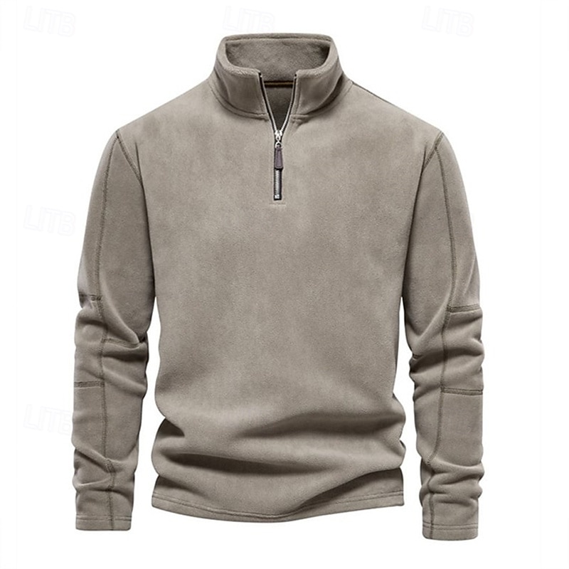 Men's Sweatshirt Polar Fleece Quarter Zip Sweatshirt Brown Light Grey Dark Gray Half Zip Plain Sports & Outdoor Daily Holiday Polyester Streetwear Basic Casual Fall & Winter Clothing Apparel Hoodies3