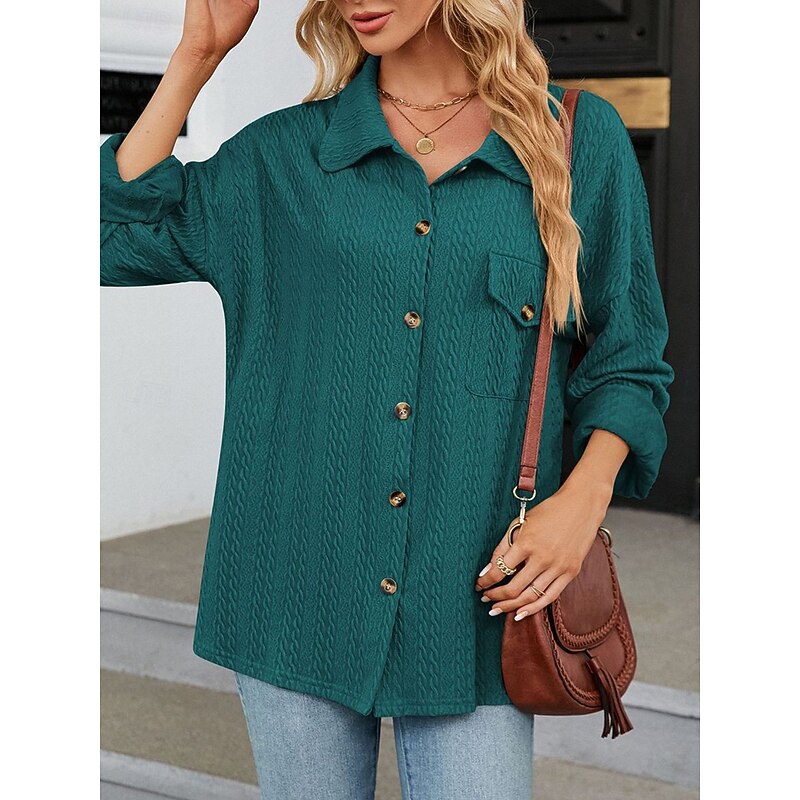 Women's Blouse Solid Color Casual Long Sleeve Shirt Collar Daily Sage Green Blue Green Beige Summer Spring Fall4
