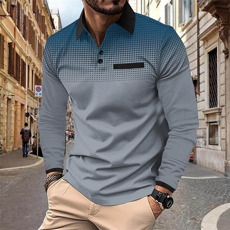 Men's Golf Shirt Golf Polo Work Casual Lapel Long Sleeve Basic Modern Polka Dot Color Block Patchwork Button Spring &  Fall Regular Fit Iron Gray Wine White Light Green Pink Red Golf Shirt3