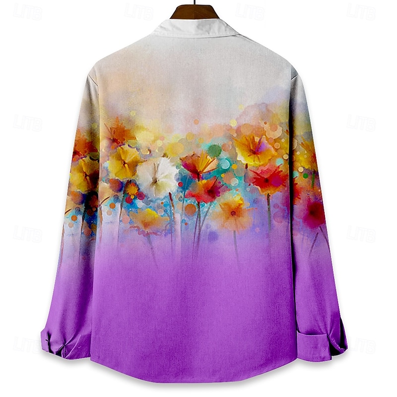 Men's Floral Beach Shirt Button Up Shirt Long Sleeve Hawaiian Vacation Daily Fall Winter Spring & Summer Collared Shirts 3D Print Yellow Blue Purple4