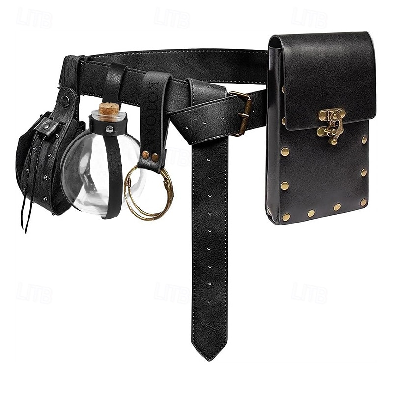 Medieval Renaissance Waist Belt Fancy Dress Men's Women's Celtic Viking Fantasy Halloween Carnival Performance LARP Adults' Belt Sscabbard Magic Bottle