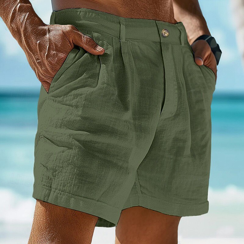 Men's Shorts Linen Shorts Dress Shorts Summer Shorts Beach Shorts Pocket Buttons Plain Comfort Breathable Short Casual Daily Holiday Fashion Designer White Army Green4
