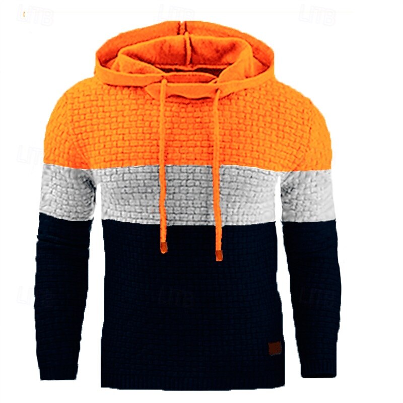 Men's Hoodie Waffle Hoodies White Yellow Army Green Red Navy Blue Hooded Color Block Patchwork Ribbed Textured Sports & Outdoor Daily Holiday Polyester Streetwear Basic Casual Spring &  Fall Clothing