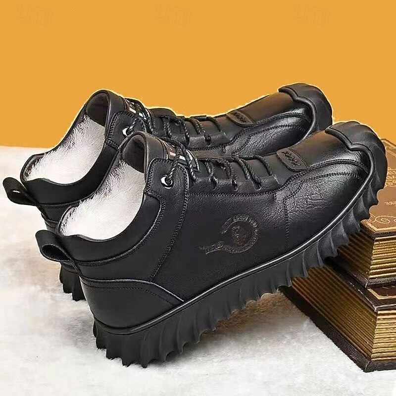Men's Black Faux Leather Ankle Boots with Warm Plush Lining and Rugged Non-Slip Sole - Stylish and Comfortable for Cold Weather and Outdoor Activities3