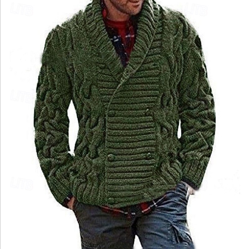 Men's Cropped  Sweater Cardigan Sweater Ribbed Knit Regular Button Up Pocket Color Block V Neck Vintage Classic Daily Wear Date Clothing Apparel Fall & Winter Army Green Black S M L4