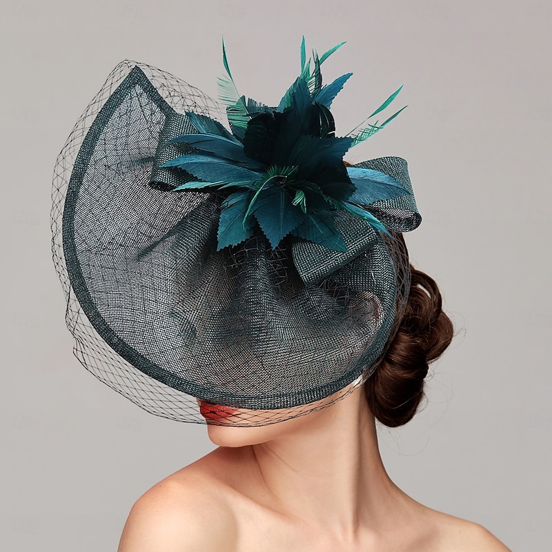Fascinators Polyester Artificial feather Veil Hat Formal Elegant With Feather Net Headpiece Headwear Fascinators Race Day Dress3