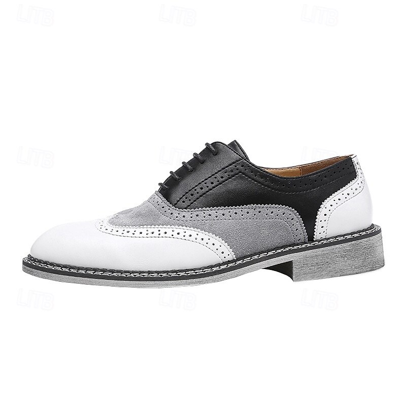 Men's Gatsby-Inspired Wingtip Spectator Oxford Shoes in White, Suede Grey, and Brown, Vintage Brogue Leather Dress Shoes for 1920s Wedding, Jazz Garden Party, and Formal Events 17