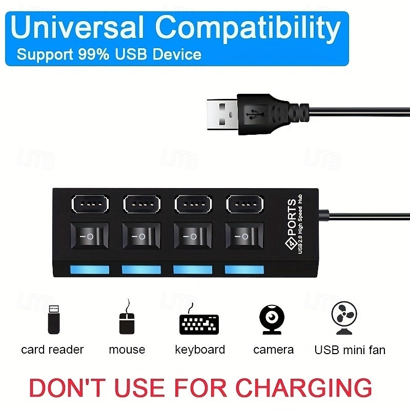 4 Ports USB HUB 2.0 Adapter Expander Multi USB Splitter Multiple Extender with Independent Switches LED Indicator2