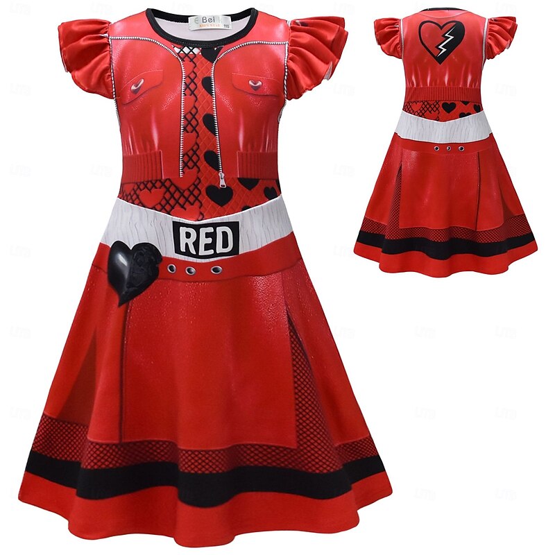 Descendants The Rise of Red Kids Red Queen of Hearts Dress Costume Cosplay Movie Cosplay for Girls' Kid's Carnival Masquerade Performance Party / Evening3