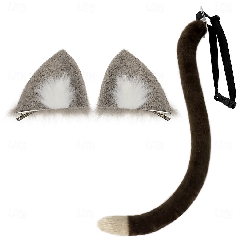 1/ 2pc Cat Ear Clips and Tail Set Animal Ears Hair Clip Foxes/Wolf/Cat Tail Carnival Costumes Anime Cosplay Dropship