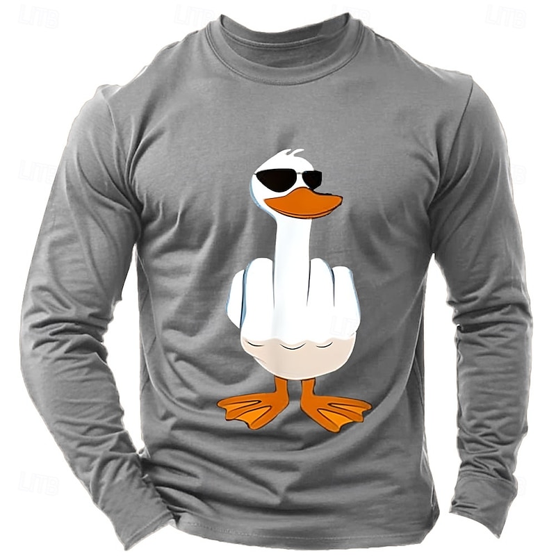 Men's Duck T Shirt Long Sleeve Shirt 100% Cotton Long Sleeve Graphic Shirt Light Heather Grey Black Wine Comfortable Tee Vacation Street Fashion Designer Clothing3