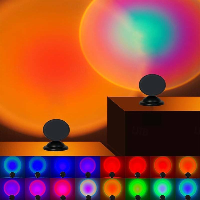 Mini Sunset LED Projector Light with Remote Control 16 Colors Sunset LED Light Arc Lamp USB Atmosphere Lighting Project for Indoor/Outdoor Decoration
