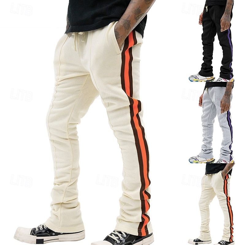 Men's Sweatpants Bell Bottom Trousers Pleated Pants Pocket Drawstring Elastic Waist Color Block Comfort Sports Outdoor Daily Fashion Casual Black Light Grey Micro-elastic