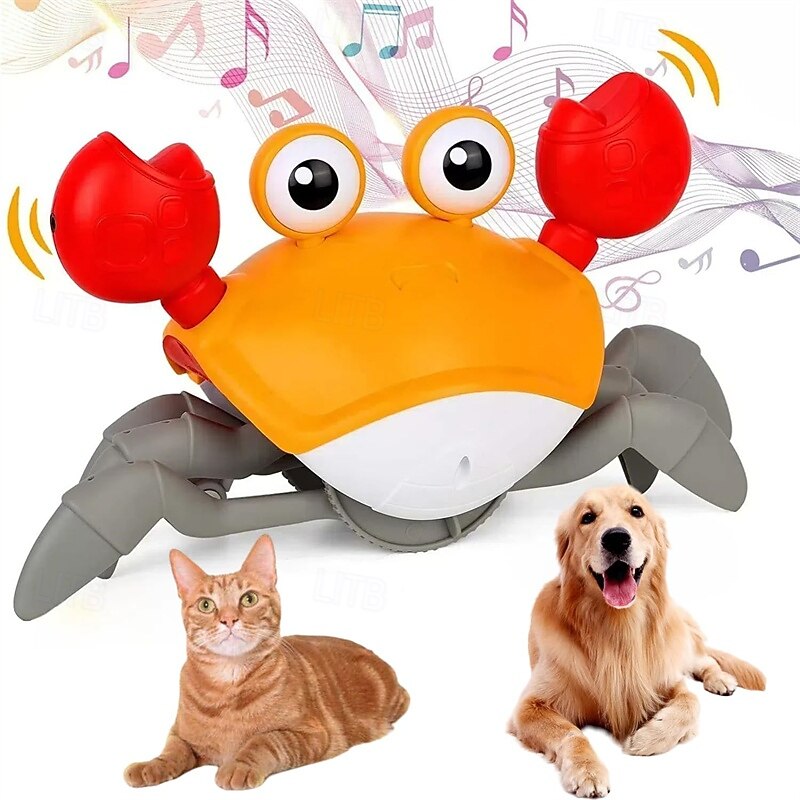 Crawling Crab Dog Cat Toys Escaping Crab Dogs Cats Toy with Obstacle Avoidance Sensor Interactive Pet Toys with Music Sounds & Lights for Dogs Cats Dancing Crab Toys Gifts for Puppy Small Medium