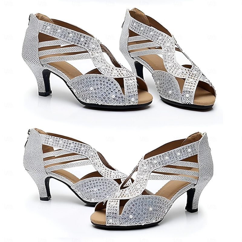 Women's Rhinestone Embellished Open-Toe Dance Shoes - Sparkly Performance Heels for Ballroom and Latin Dance2