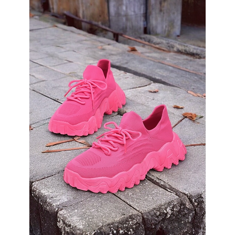 Vibrant Pink Women's Chunky Sole Sneakers, Perfect for Casual Wear and Athletic Activities