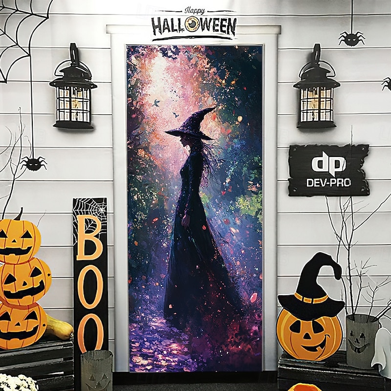 Halloween Decorations Halloween Door Covers Enchanting Witches Door Tapestry Door Curtain Decoration Backdrop Door Banner for Front Door Farmhouse Holiday Party Indoor Outdoor Decor Supplies2