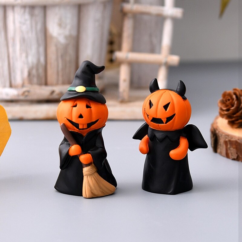3pcs/set Halloween Pumpkin Ghost Figurine - Resin Car Dashboard Decoration, Spooky Desktop Ornament for Halloween Party & Home Decor4