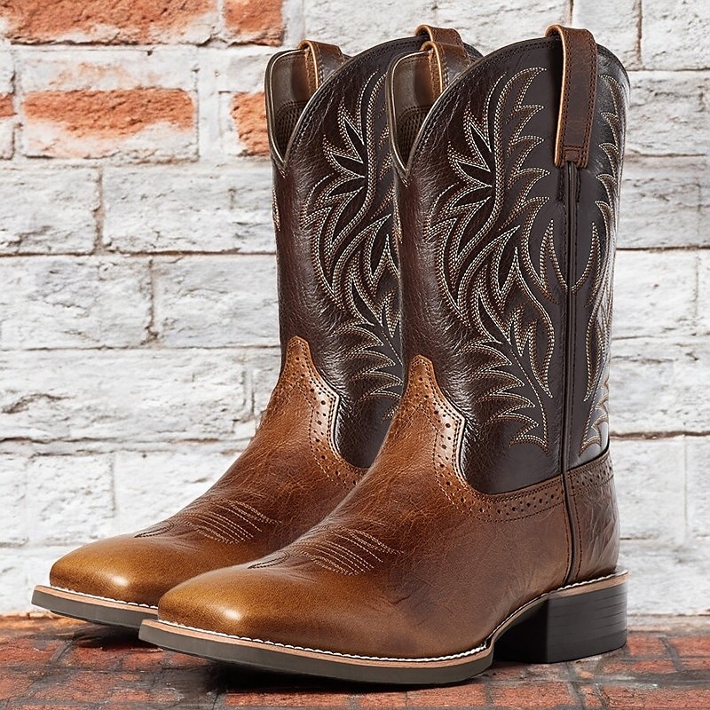 Men's Brown Western Cowboy Boots with Embroidered Shaft, Durable Faux Leather for Ranch and Casual Wear 2025 - $59.99