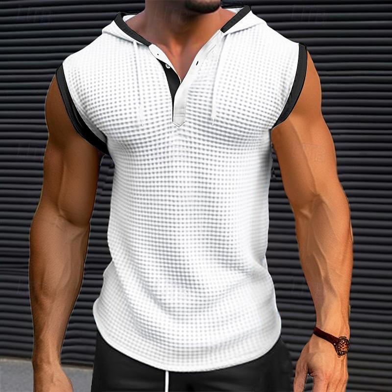Men's Waffle Shirt Tank Top Undershirt Sleeveless Shirt Sleeveless V Neck Summer Plain Fashion Designer Muscle V Neck Outdoor Going out Gym Black White Red Top Tee for Men
