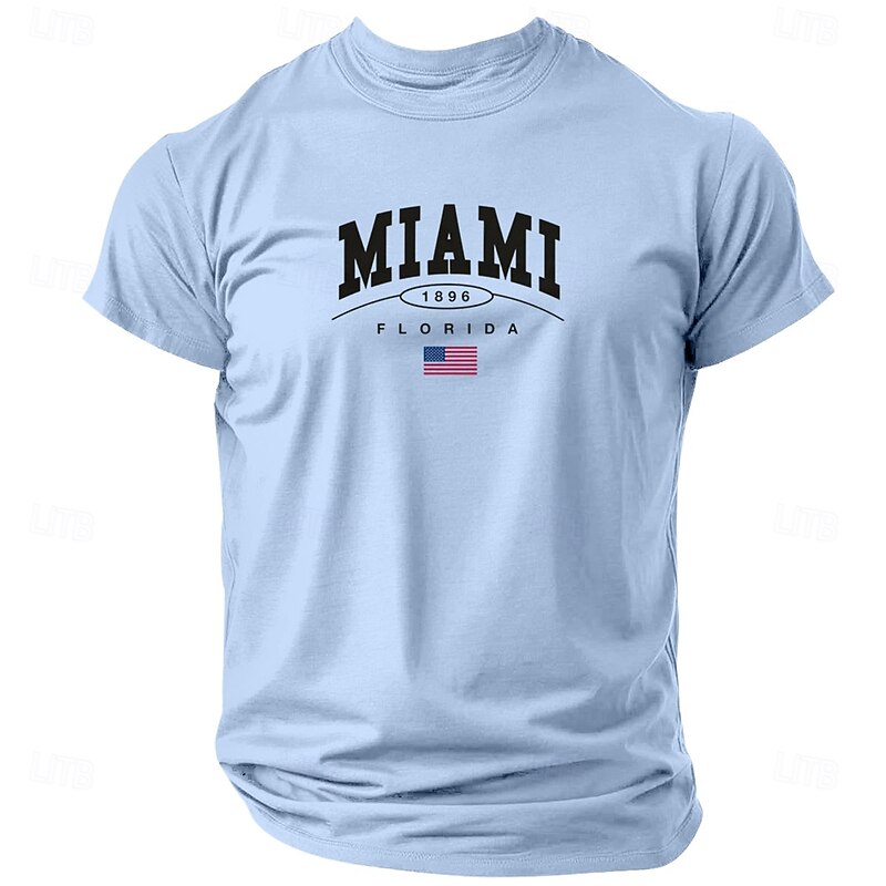 Miami Florida 1896 Men's Graphic T-Shirt | American Flag Short Sleeve Casual Tee