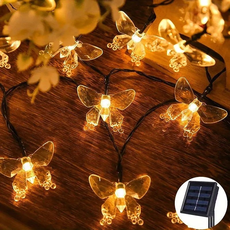 Solar Butterfly String Lights 6.5m 30 LED Decorative Garden Fairy Lights Outdoor Waterproof Halloween Christmas Wedding Party Patio Decoration3