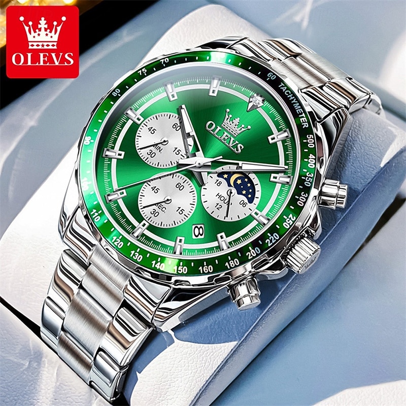 New Olevs Brand Men'S Business Steel Belt Watch Luminous Calendar Small Three-Hand Moon Phase Fashion Trend Quartz Watch Waterproof Sports And Leisure Watches