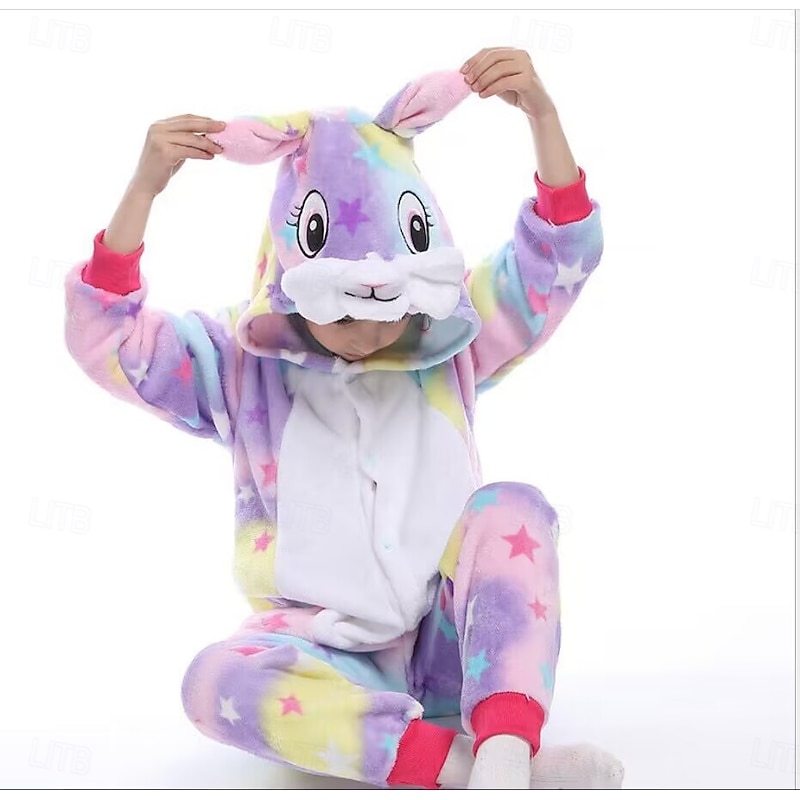 Kid's Animal Onesie Costume Carnival Costume Cartoon Rabbit Bunny Dog Onesie Pajamas Kigurumi Pajamas Charm Funny Costume For Boys and Girls Carnival Cartoon
