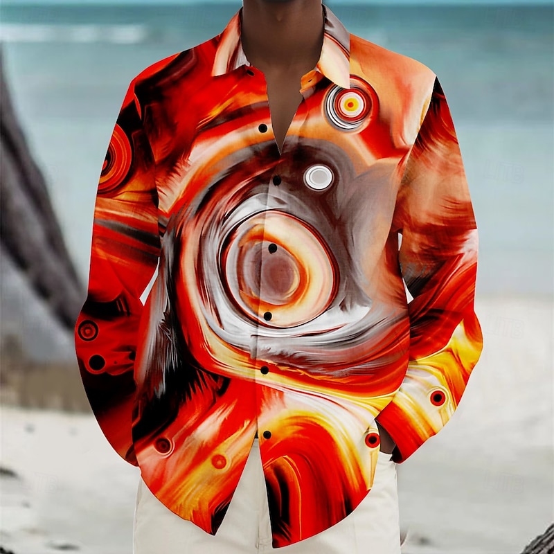 Men's Beach Shirt Button Up Shirt Long Sleeve Hawaiian Vacation Daily Fall Winter Spring & Summer Collared Shirts 3D Print Red Blue Green Multi Color3