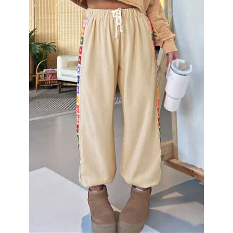 Women's Sweatpants Chinos Fashion Ethnic Style Full Length High Waist Floral Pocket Elastic Waistband Comfy Soft Comfortable Micro-elastic Outdoor Street Khaki Fall Winter Loose Fit4