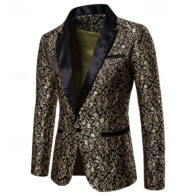 Men's Blazer Business Cocktail Party Wedding Party Fashion Casual Spring &  Fall 80% Cotton Plants Pocket Buttons Comfortable Single Breasted Blazer Black White Red Gold2
