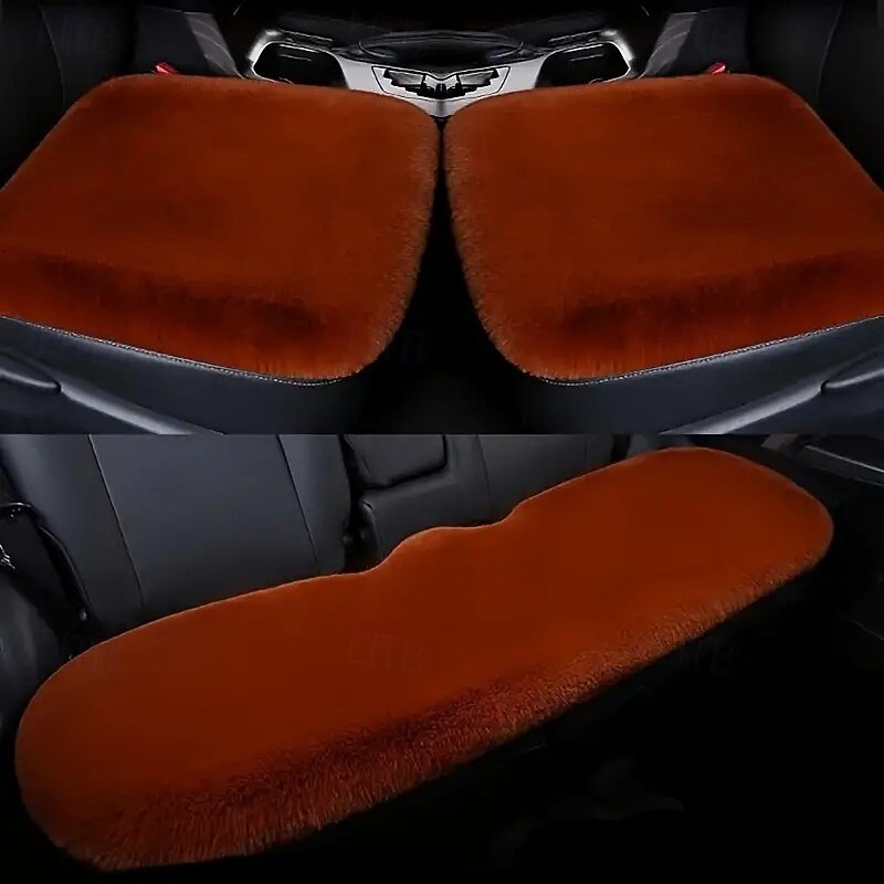 Car Seat Cushion Winter Plush Thick Insulation Universal Rabbit Hair Glue, Half Package, Five Seats, 3-Piece Set2