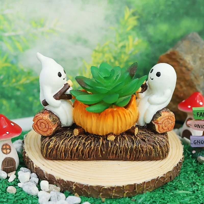Cute Ghost Decoration Campfire Resin Succulent Planter - Halloween Decoration with Two Cute Cute Ghost Decorations - Resin Figurine for Home and Garden Decor3
