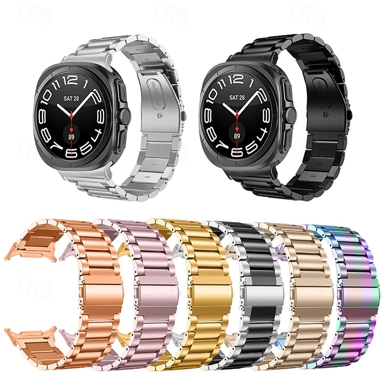 Watch Band for Samsung Galaxy Watch Ultra 47mm Stainless Steel Replacement  Strap Men Vintage Business Band Wristband