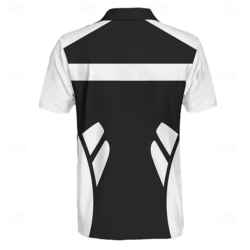 Men's Striped Sports Polo Shirts Golf Shirt Short Sleeve Polo Shirts Collared Shirts Sportswear Vacation Wear Buttons 3D Print Summer Black3