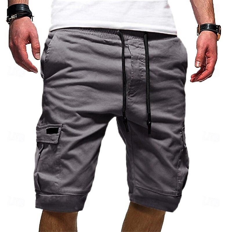 Men's Cargo Shorts Hiking Shorts Drawstring Multi Pocket Elastic Drawstring Design Plain Knee Length Daily Wear Weekend Streetwear Basic Casual Black White Micro-elastic3