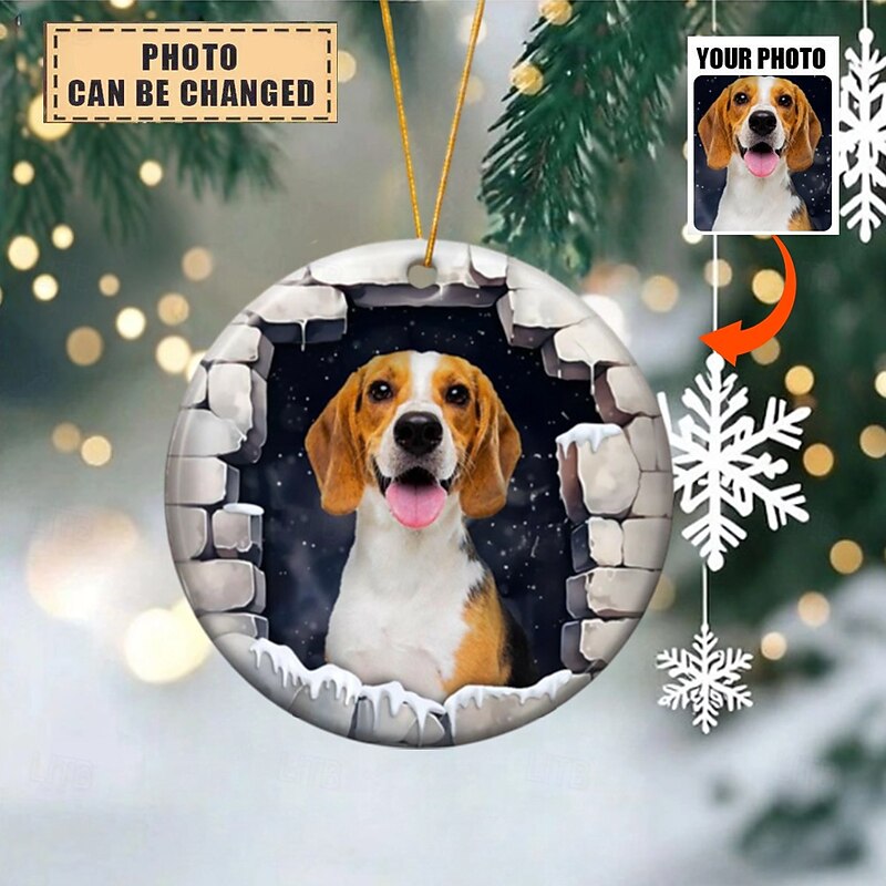 Personalized Photo Christmas Ornaments Acrylic 2D Custom Pet Memorial Sympathy Gift Christmas Tree Ornaments Xmas Decoration Hanging Pendant Gifts