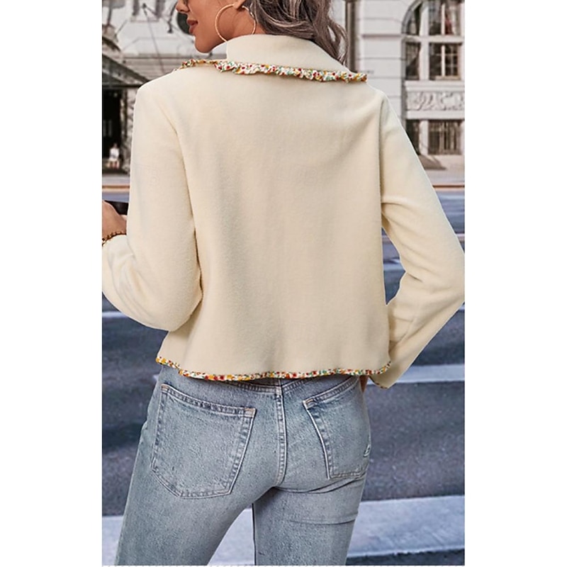 Women's Jacket Party Patchwork Solid Color Windproof Fashion Regular Fit Outerwear Long Sleeve Fall White S2